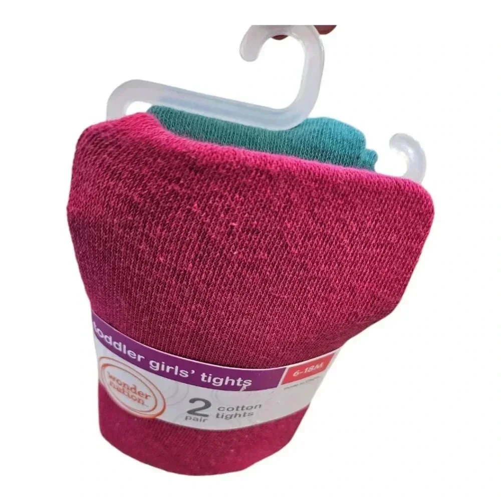 6-18 M Toddler Pink and Green Tights set of 2.